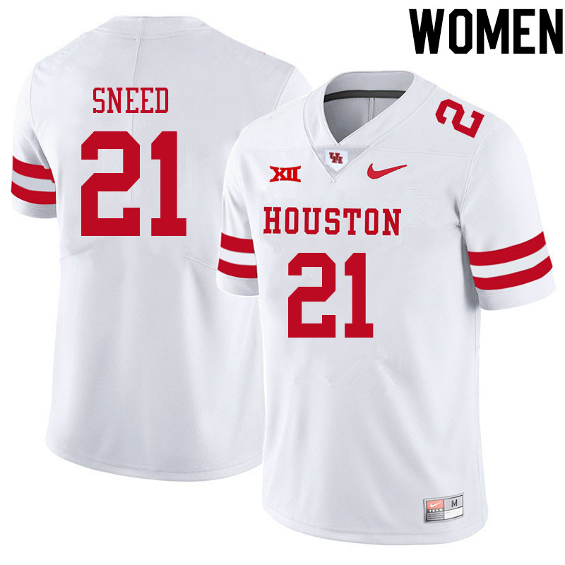 Women #21 Stacy Sneed Houston Cougars College Big 12 Conference Football Jerseys Sale-White